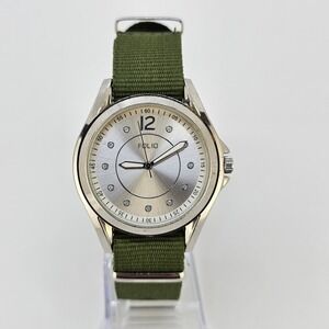 Folio Men's Analog Watch 38MM Gray Dial NEW Army Green Canvas Band NEW Battery